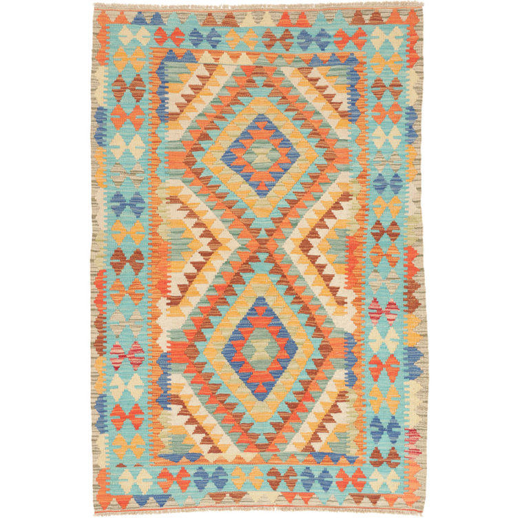 Carpetfine Handmade Kilim Wool Blue/Orange Rug Wayfair.co.uk